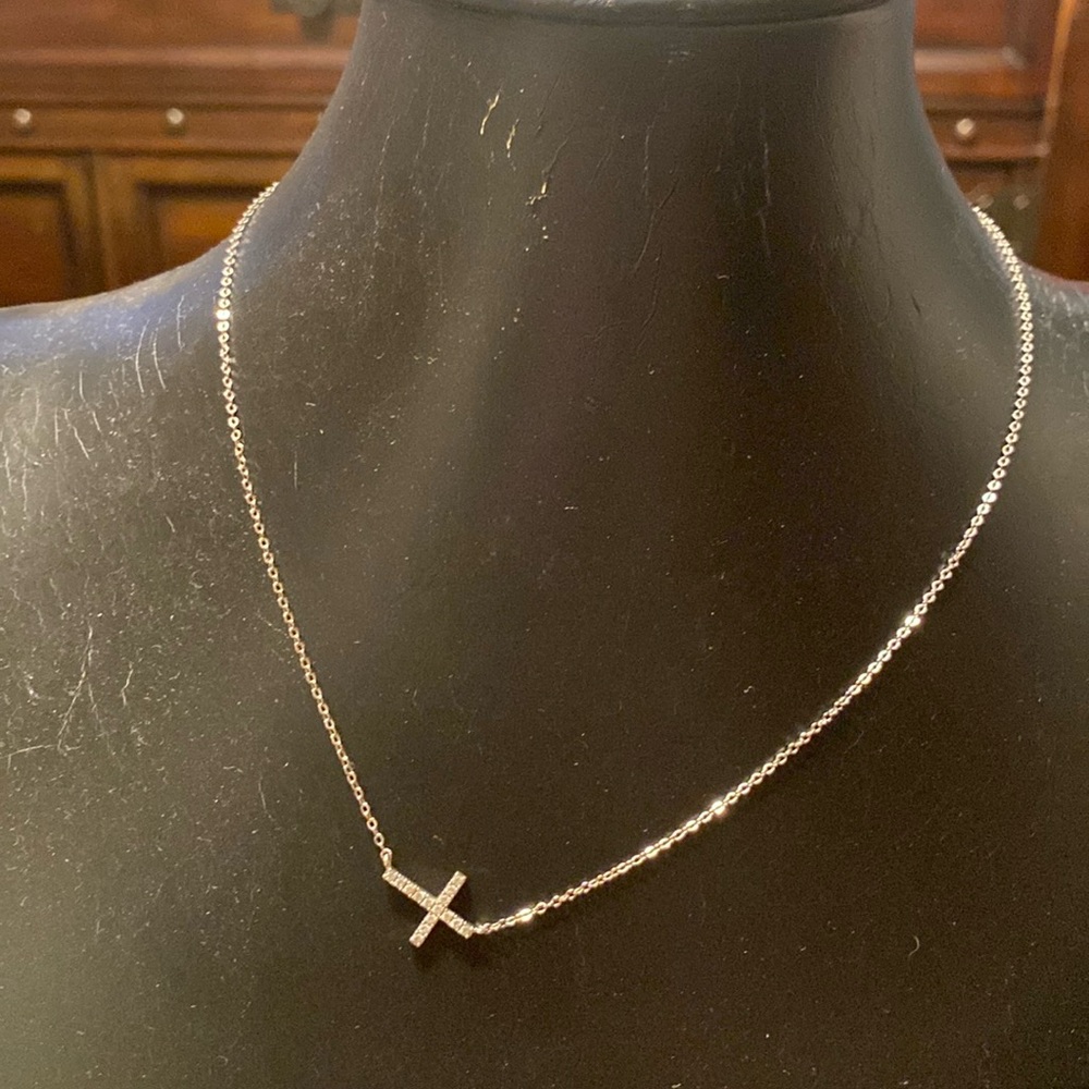 COPY - silver necklace, side diamond cross…